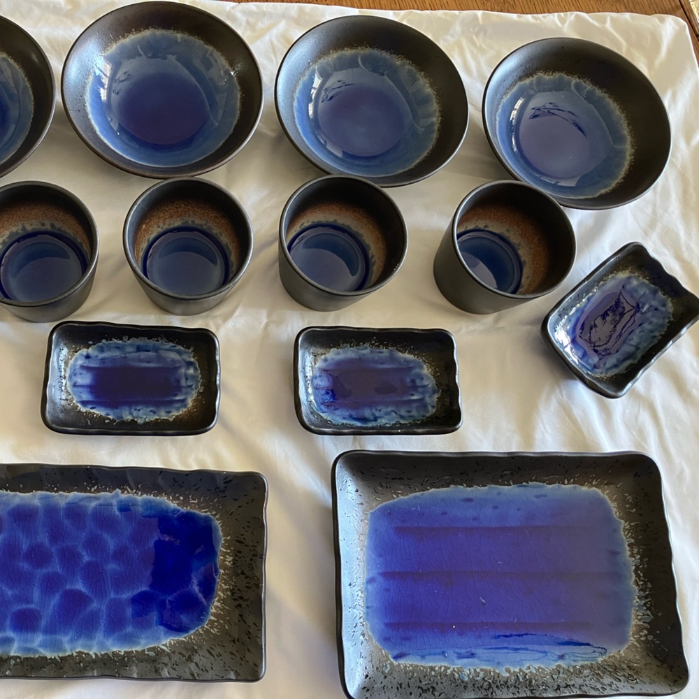 Japanese Shinkai Blue and Black Sushi Dinnerware Set